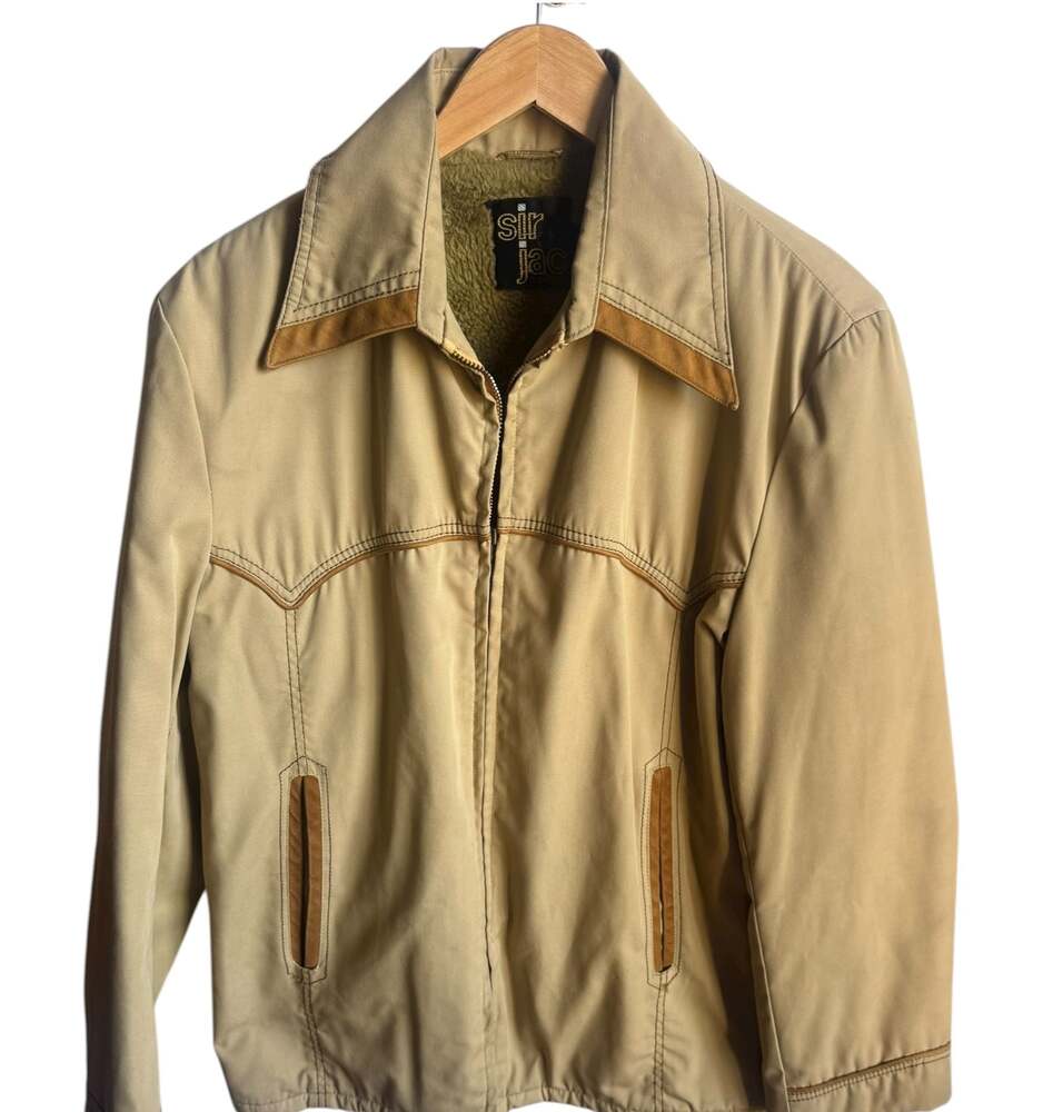 1970s Vintage Sir Jac Mens Beige Windbreaker Bomber Jacket